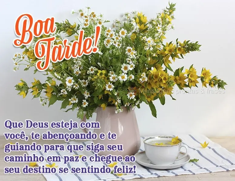 Que Deus esteja com você, te abençoando e te guiando para que siga seu caminho em paz e chegue ao seu destino se sentindo feliz! Boa tarde!