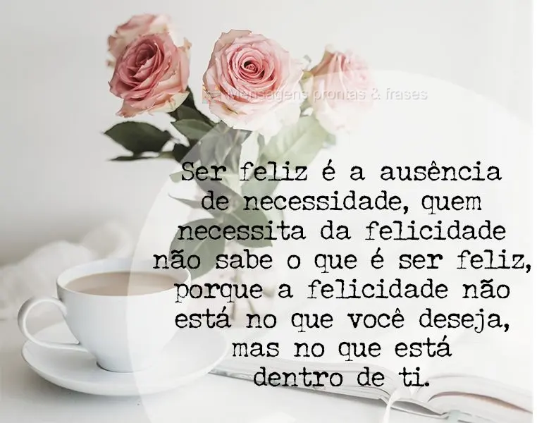 Ser feliz é a ausência de necessidade. Quem necessita da felicidade não sabe o que é ser feliz, porque a felicidade não está no que você deseja, m...