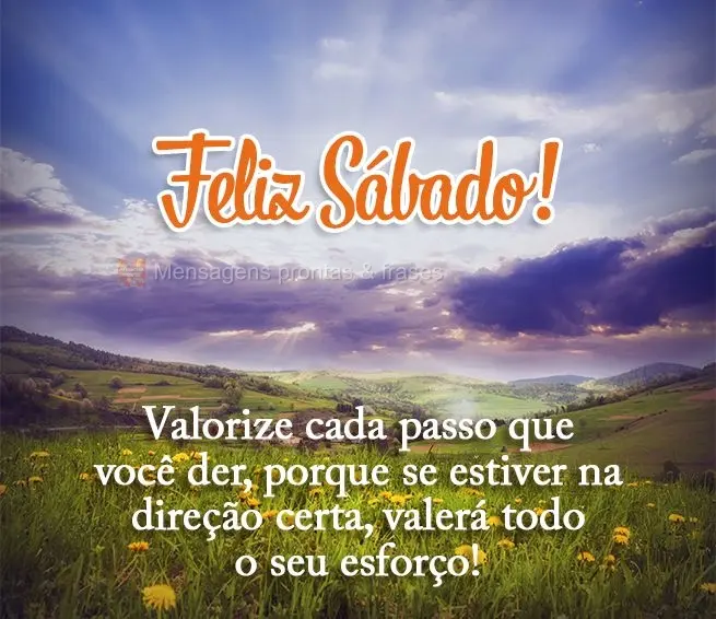 Valorize cada passo que você der, porque se estiver na direção certa, valerá todo o seu esforço! Feliz Sábado!