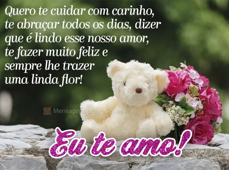 Quero te cuidar com carinho, te abraçar todos os dias, dizer que é lindo esse nosso amor, te fazer muito feliz e sempre lhe trazer uma linda flor!  Eu ...