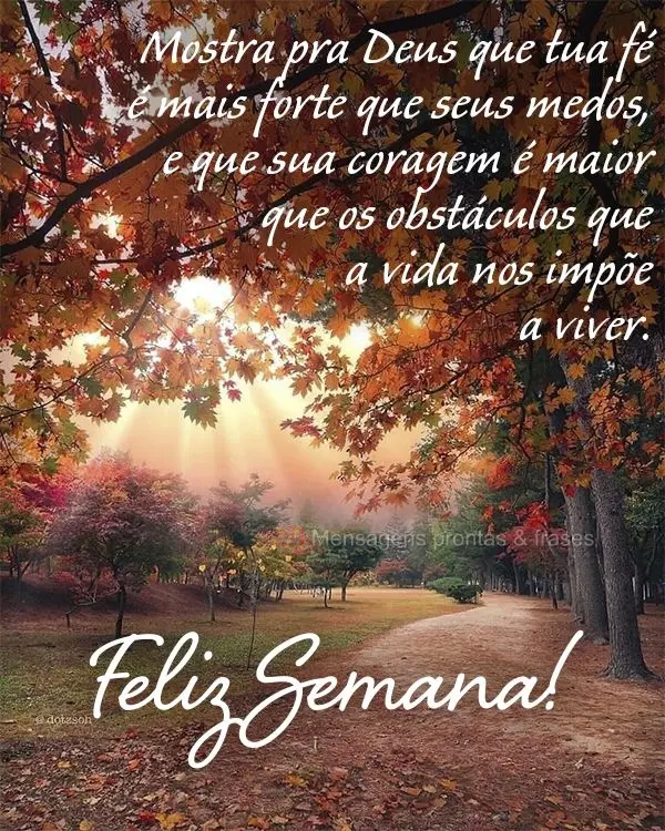 Mostra pra Deus que tua fé é mais forte que seus medos e que sua coragem é maior que os obstáculos que a vida nos impõe a viver. Feliz Semana!