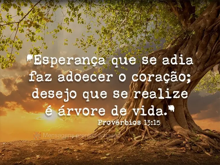 “Esperança que se adia faz adoecer o coração; desejo que se realiza é árvore de vida.” Provérbios 13:12