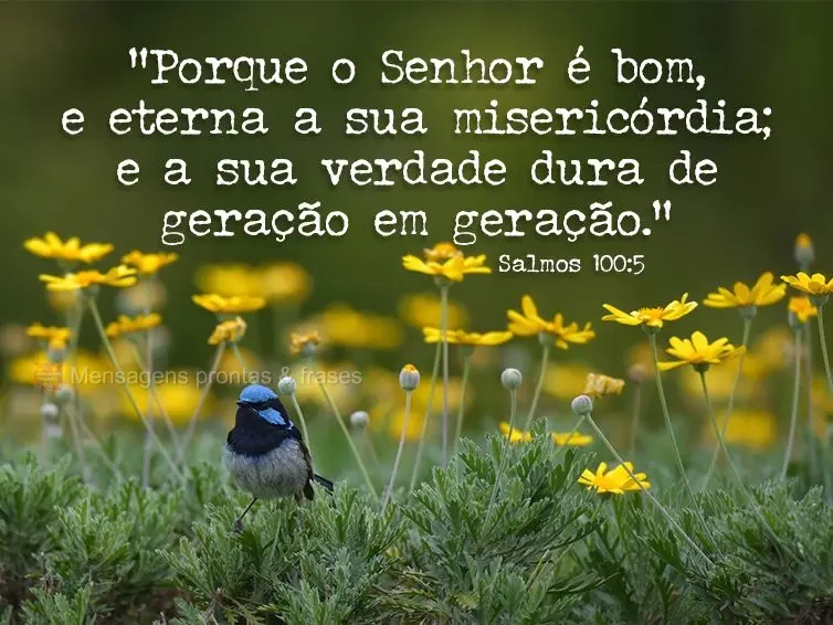 “Porque o Senhor é bom, e eterna a sua misericórdia; e a sua verdade dura de geração em geração.”  Salmos 100:5