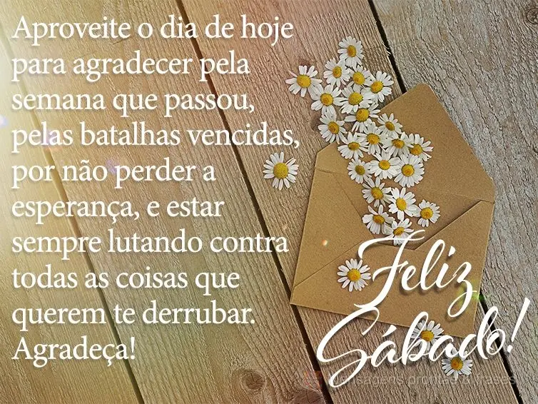 Aproveite o dia de hoje para agradecer pela semana que passou, pelas batalhas vencidas, por não perder a esperança, e estar sempre lutando contra todas...