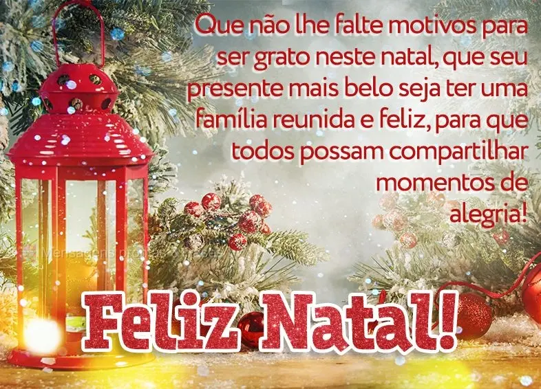 Que não lhe faltem motivos para ser grato neste natal, que seu presente mais belo seja ter uma família reunida e feliz, para que todos possam compartil...