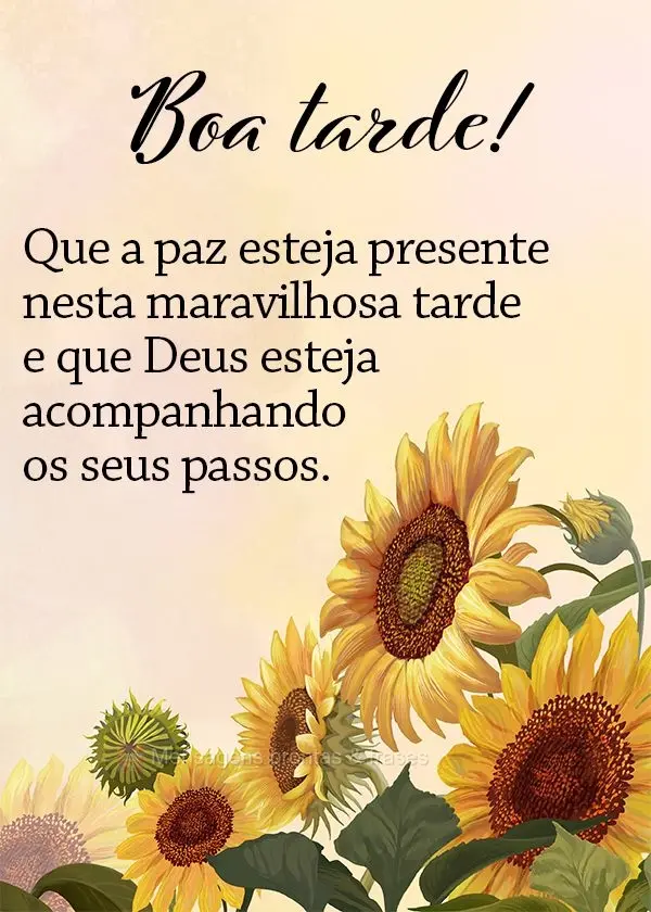 Que a paz esteja presente nesta maravilhosa tarde e que Deus esteja acompanhando os seus passos. Boa tarde!