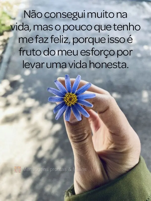 Não consegui muito na vida, mas o pouco que tenho me faz feliz, porque isso é fruto do meu esforço por levar uma vida honesta.