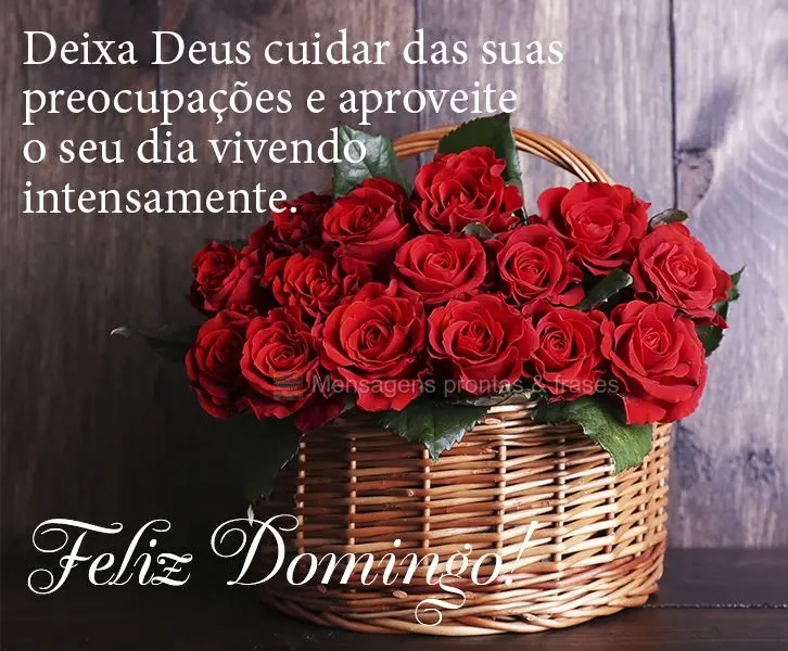 Deixa Deus cuidar das suas preocupações e aproveite o seu dia vivendo intensamente. Feliz Domingo!