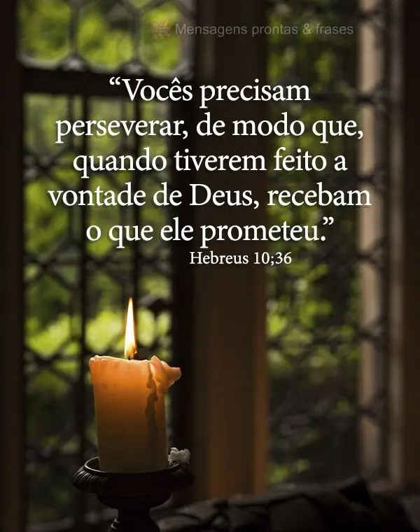 “Vocês precisam perseverar de modo que, quando tiverem feito a vontade de Deus, recebam o que ele prometeu.” Hebreus 10;36