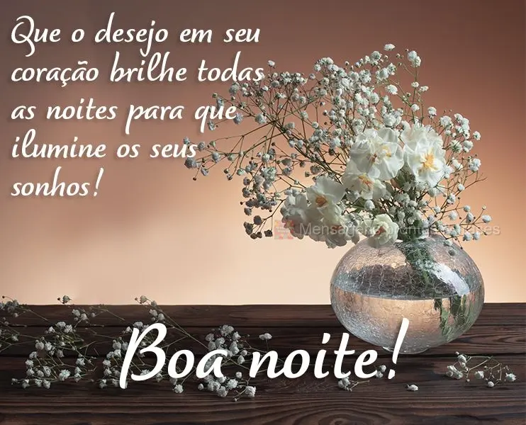 Que o desejo em seu coração brilhe todas as noites para que ilumine os seus sonhos! Boa noite! 