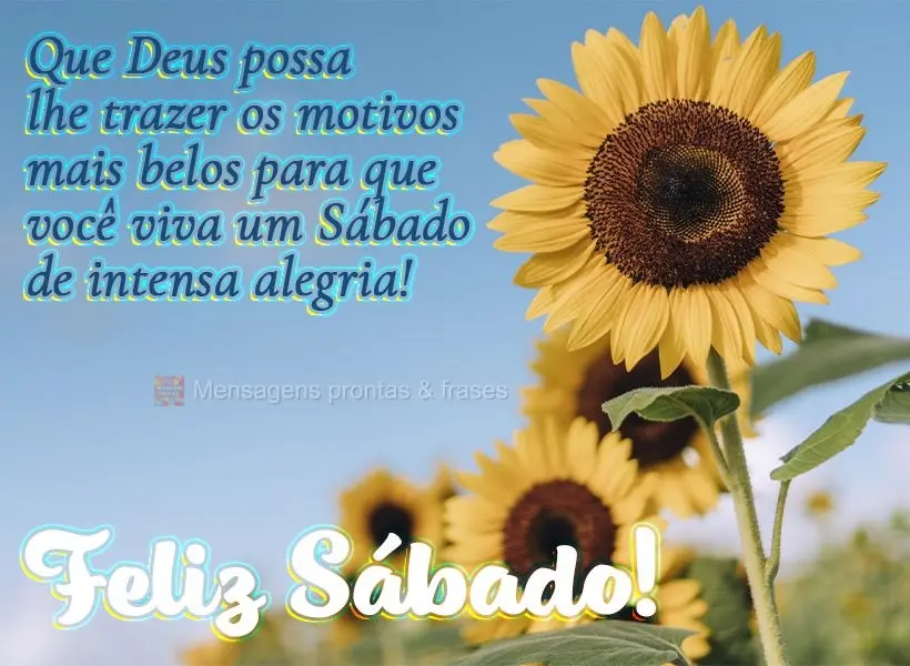 Que Deus possa lhe trazer os motivos mais belos para que você viva um Sábado de intensa alegria! Feliz Sábado! 