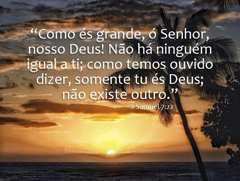 “Como és grande, ó Senhor, nosso Deus! Não há ninguém igual a ti; como temos ouvido dizer, somente tu és Deus; não existe outro.” 2 Samuel 7:2...