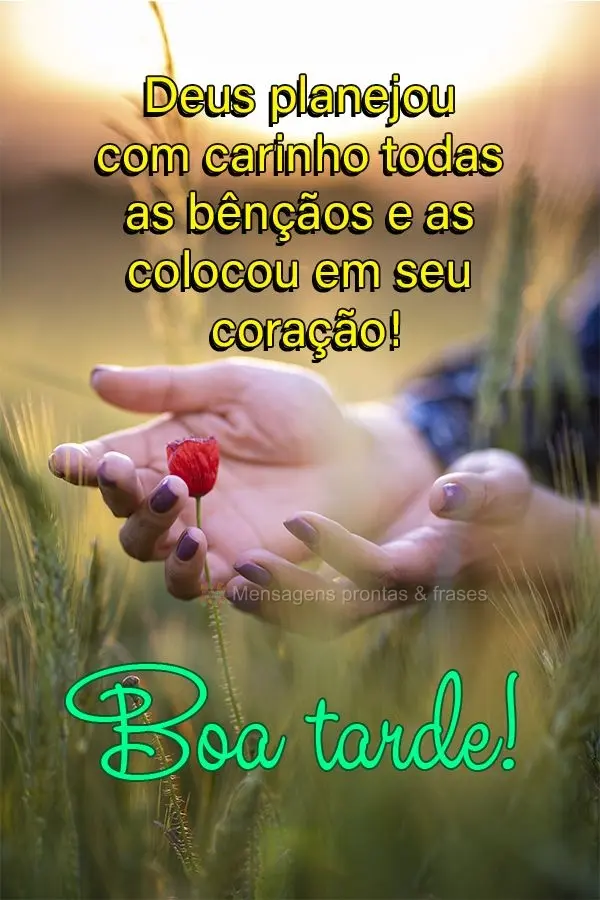 Deus planejou com carinho todas as bênçãos e as colocou em seu coração! Boa tarde! 