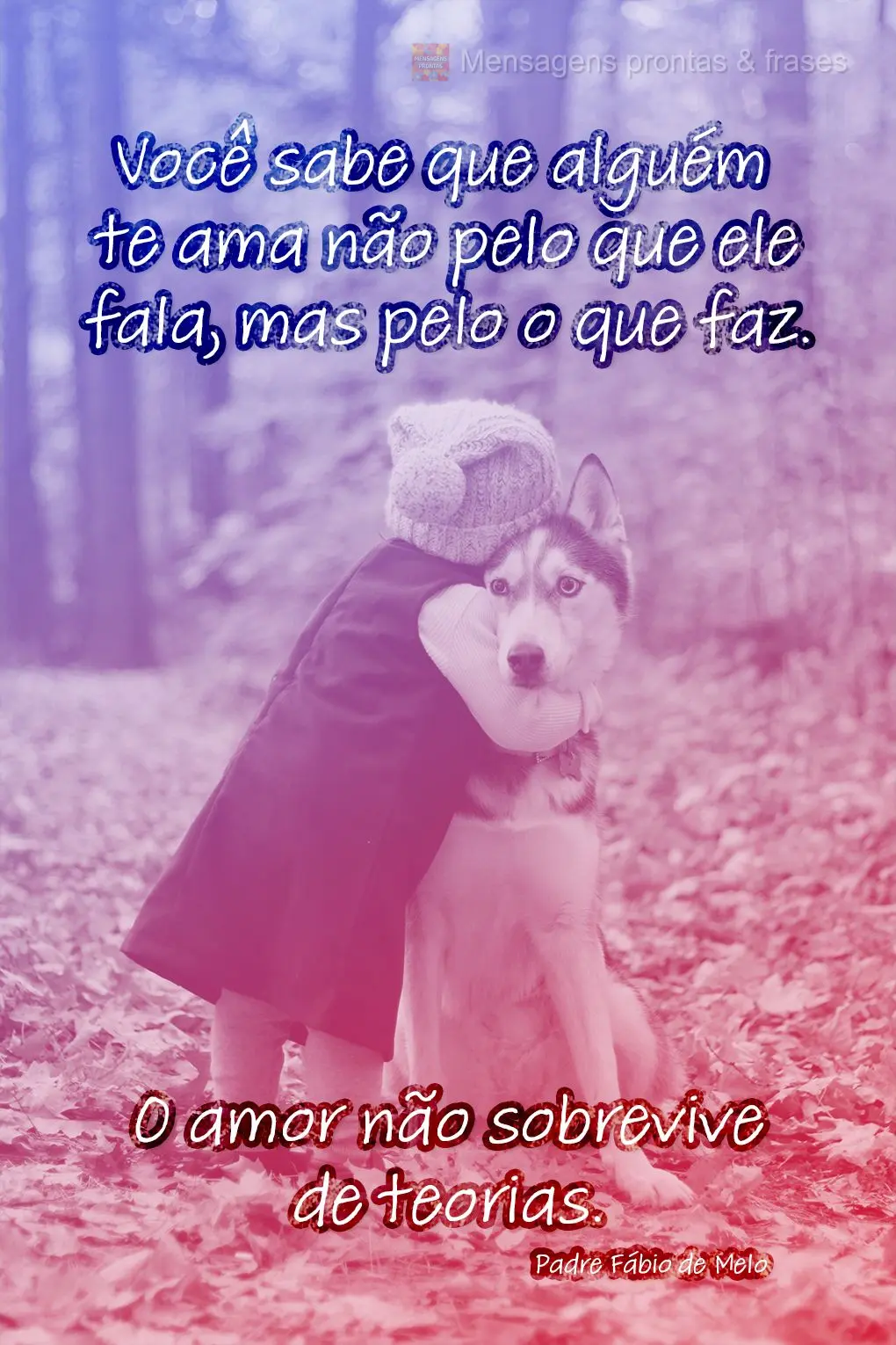 Você sabe que alguém te ama não pelo que ele fala, mas pelo  que faz. O amor não sobrevive de teorias. Padre Fábio de Melo