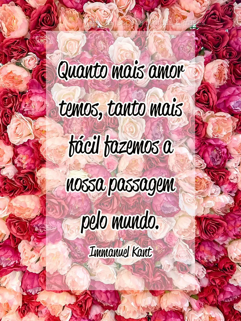 Quanto mais amor temos, tanto mais fácil fazemos a nossa passagem pelo mundo. 
 Immanuel Kant