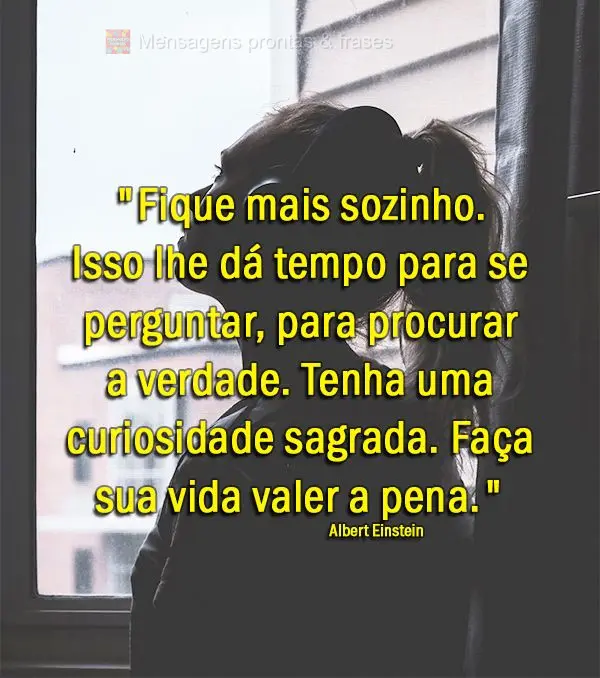 "Fique mais sozinho. Isso lhe dá tempo para se perguntar, para procurar a verdade. Tenha uma curiosidade sagrada. Faça sua vida valer a pena." Albert E...