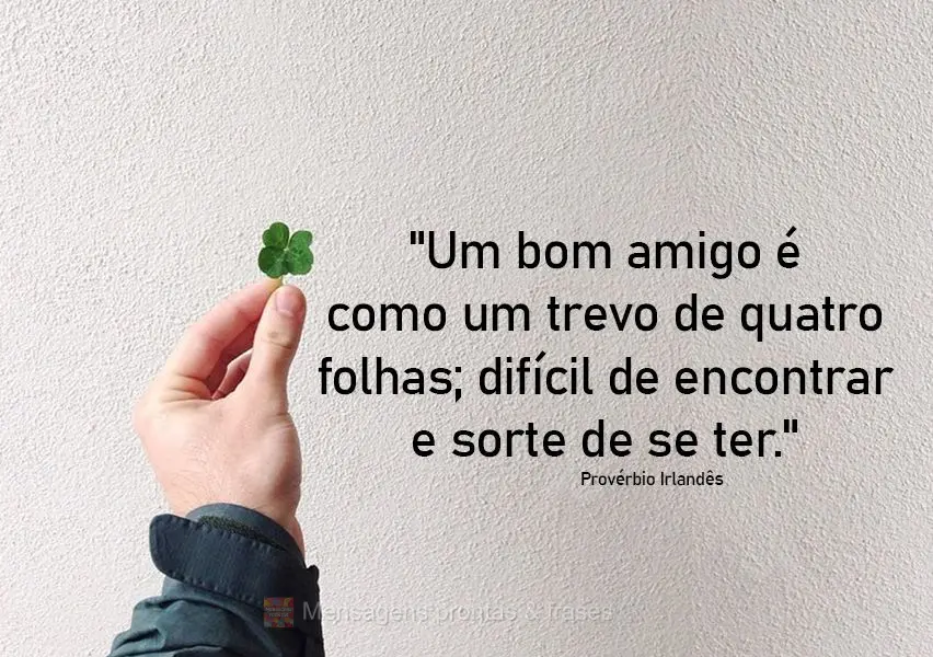 "Um bom amigo é como um trevo de quatro folhas; difícil de encontrar e sorte de se ter." Provérbio Irlandês