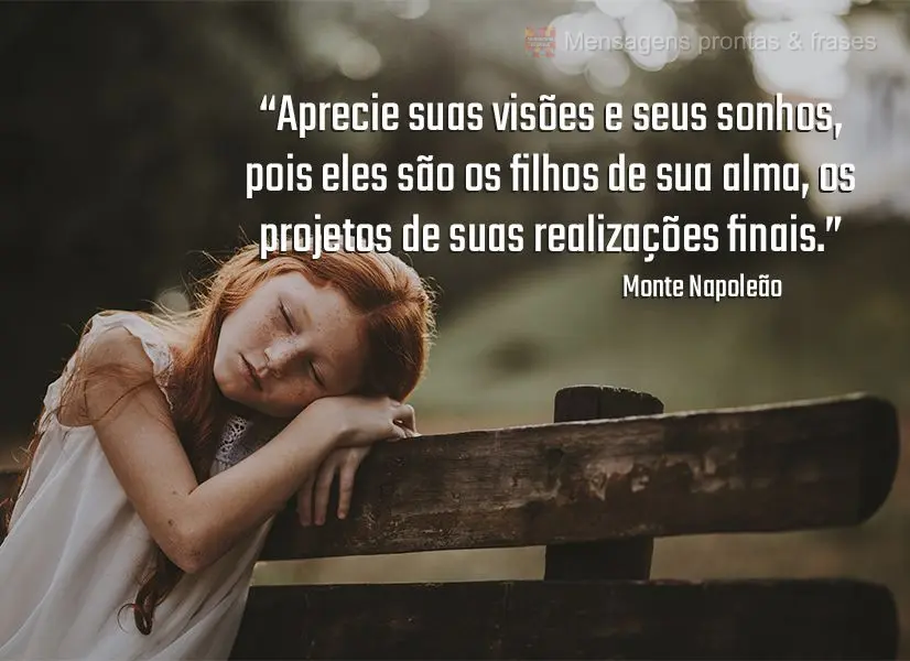 “Aprecie suas visões e seus sonhos, pois eles são os filhos de sua alma, os projetos de suas realizações finais.” Monte Napoleão