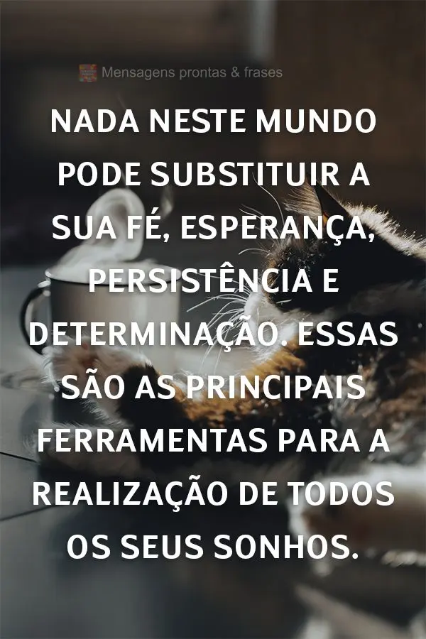 Nada neste mundo pode substituir a sua fé, esperança, persistência e determinação. Essas são as principais ferramentas para a realização de todos...