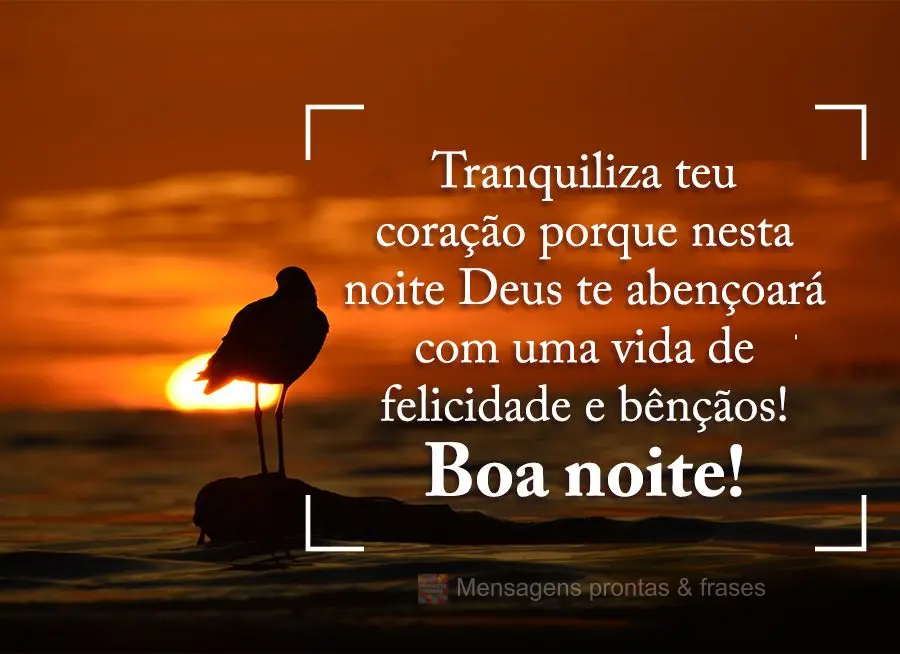 Tranquiliza teu coração porque nesta noite Deus te abençoará com uma vida de felicidade e bênçãos!  Boa noite!