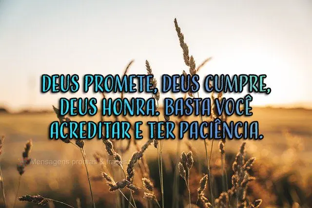 Deus promete, Deus cumpre, Deus honra. Basta você acreditar e ter paciência.
