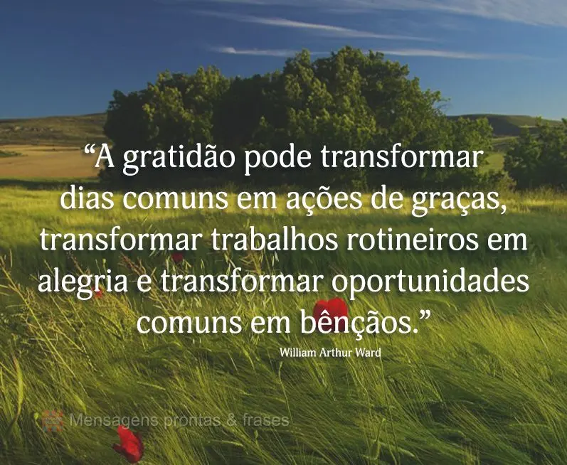 “A gratidão pode transformar dias comuns em ações de graças, transformar trabalhos rotineiros em alegria e transformar oportunidades comuns em bên...