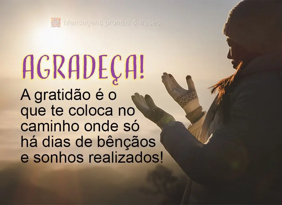 Agradeça! A gratidão é o que te coloca no caminho onde só há dias de bênçãos e sonhos realizados!