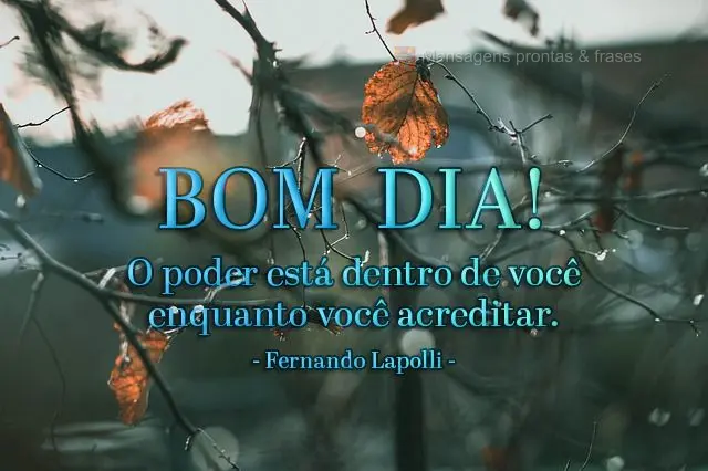 O poder está dentro de você enquanto você acreditar.  Bom dia! Fernando Lapolli