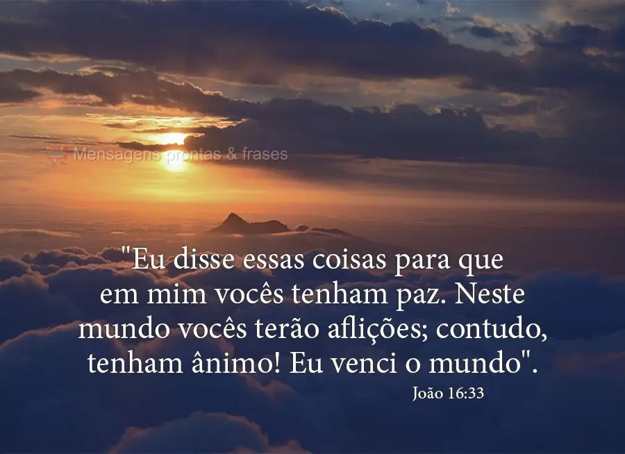 "Eu disse essas coisas para que em mim vocês tenham paz. Neste mundo vocês terão aflições; contudo, tenham ânimo! Eu venci o mundo".  João 16,33...