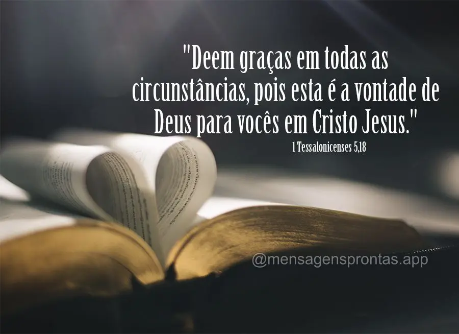 "Deem graças em todas as circunstâncias, pois esta é a vontade de Deus para vocês em Cristo Jesus." 1 Tessalonicenses 5,18