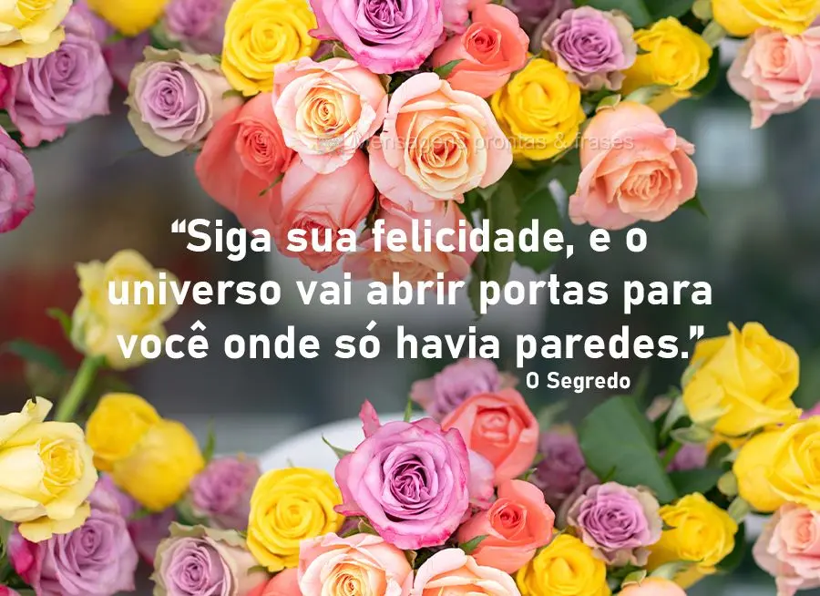 "Siga sua felicidade, e o universo vai abrir portas para você onde só havia paredes." O Segredo