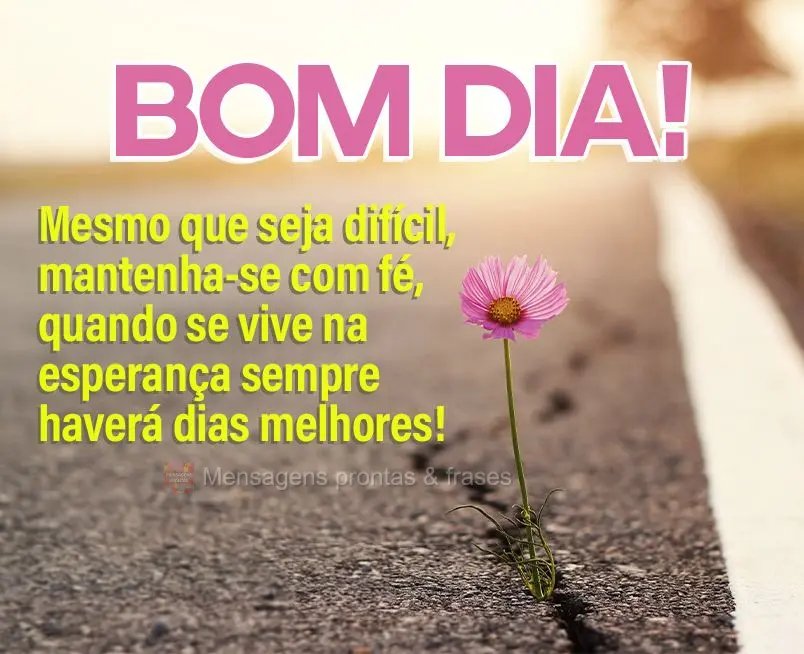 Mesmo que seja difícil, mantenha-se com fé, quando se vive na esperança sempre há dias melhores! Bom dia!