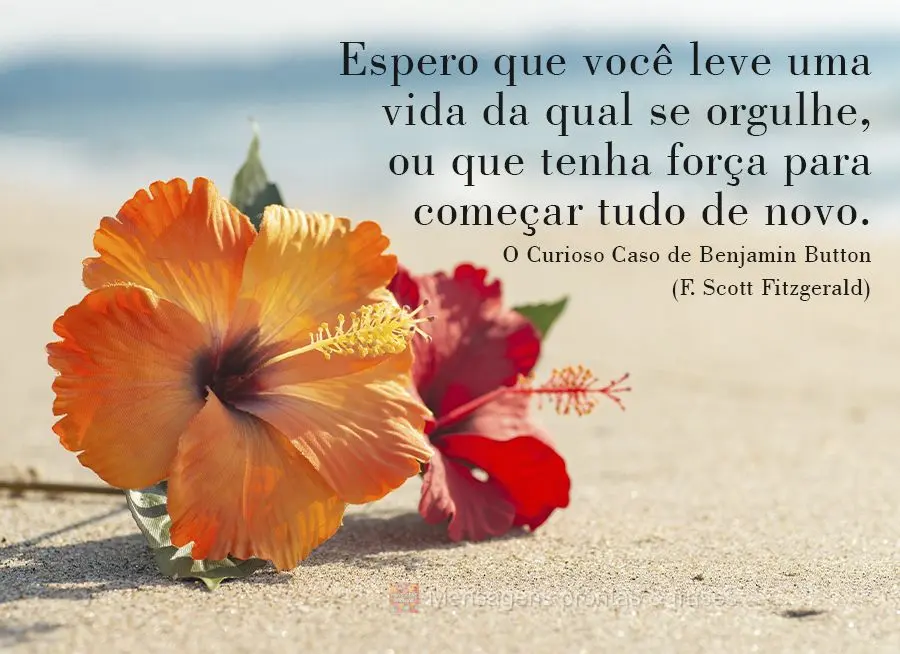 Espero que você leve uma vida da qual se orgulhe, ou que tenha força para começar tudo de novo. (O Curioso Caso de Benjamin Button)  F. Scott Fitzgera...