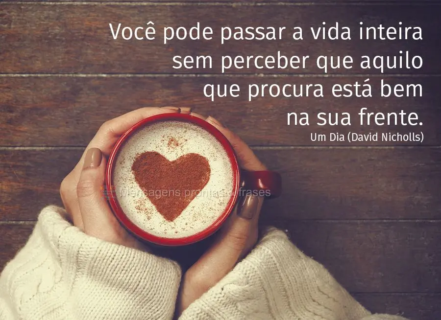 Você pode passar a vida inteira sem perceber que aquilo que procura está bem na sua frente. Um Dia (David Nicholls)