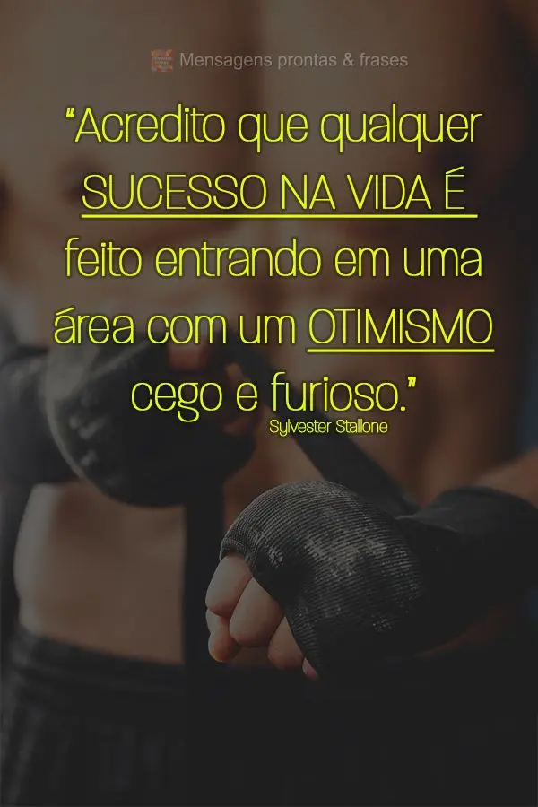 “Acredito que qualquer sucesso na vida é feito entrando em uma área com um otimismo cego e furioso." Sylvester Stallone