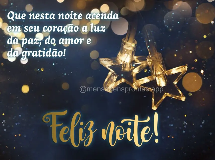 Que nesta noite acenda em seu coração a luz da paz, do amor e da gratidão! Feliz noite!