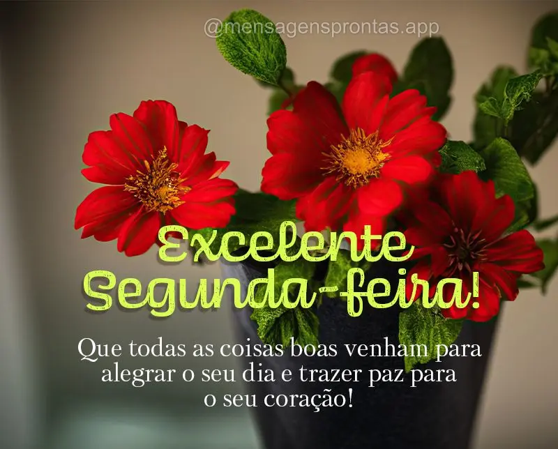 Que todas as coisas boas venham para alegrar o seu dia e trazer paz para o seu coração! Excelente Segunda-feira! 