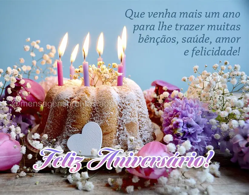 Que venha mais um ano para lhe trazer muitas bênçãos, saúde, amor e felicidade! Feliz Aniversário!