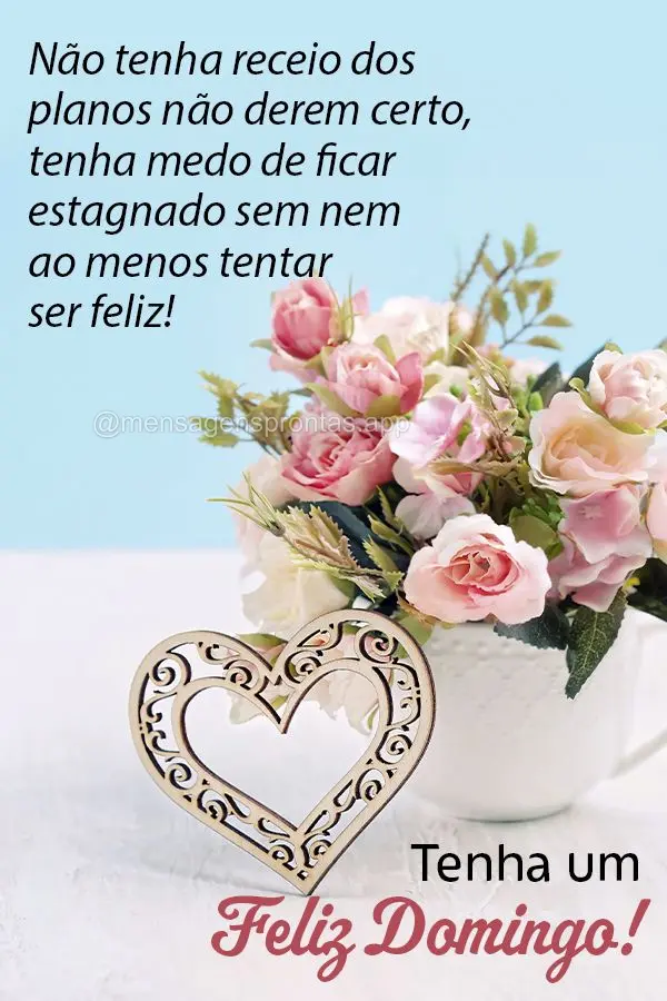 Não tenha receio dos planos não derem certo, tenha medo de ficar estagnado sem nem ao menos tentar ser feliz! Tenha um Feliz Domingo!