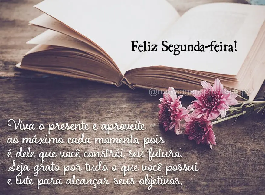 Viva o presente e aproveite ao máximo cada momento, pois é dele que você constrói seu futuro. Seja grato por tudo o que você possui e lute para alca...