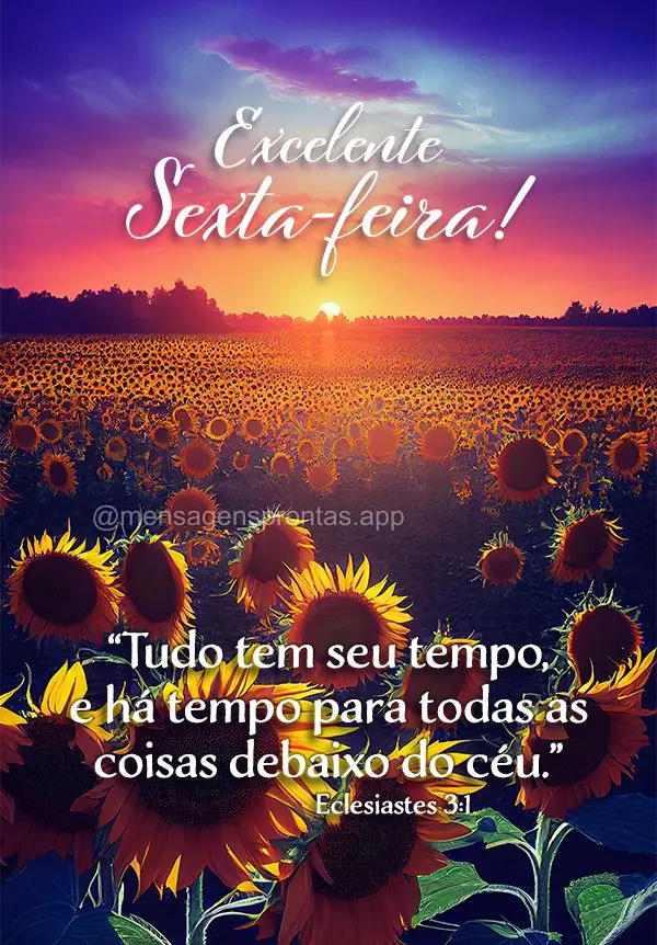 "Tudo tem seu tempo, e há tempo para todas as coisas debaixo do céu." Excelente Sexta-feira! Eclesiastes 3:1