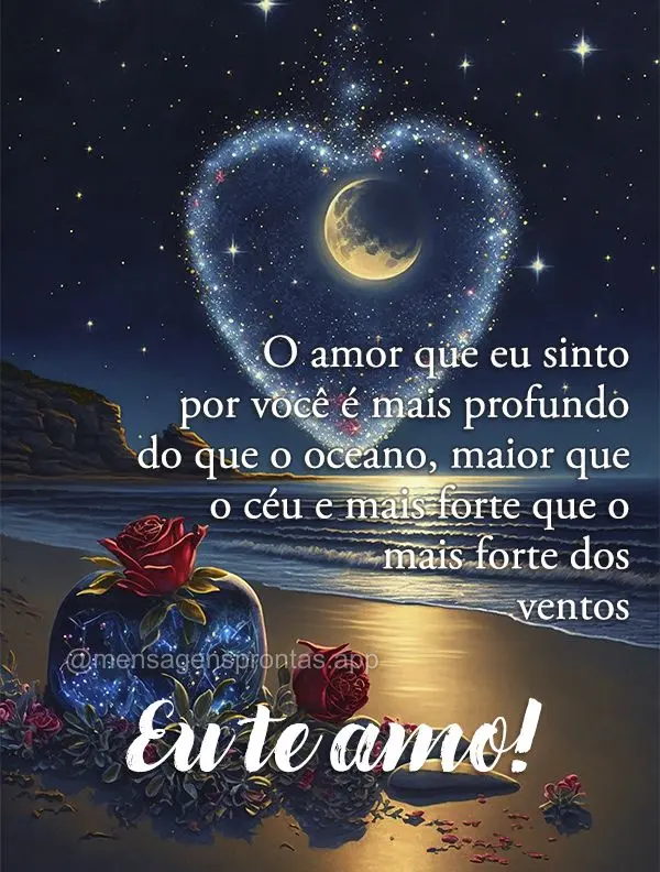 O amor que eu sinto por você é mais profundo do que o oceano, maior que o céu e mais forte que o mais forte dos ventos Eu te amo!