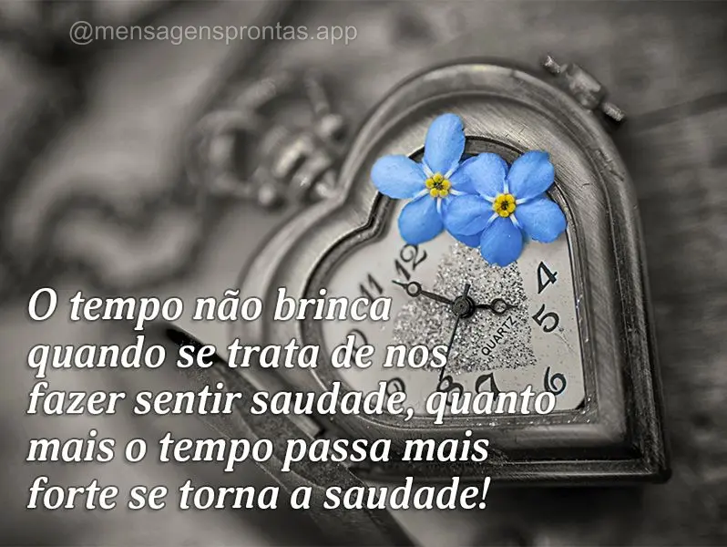 O tempo não brinca quando se trata de nos fazer sentir saudade, quanto mais o tempo passa mais forte se torna a saudade!