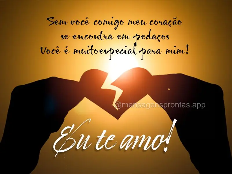 Sem você comigo meu coração se encontra em pedaços. Você é muito especial para mim! Eu te amo!