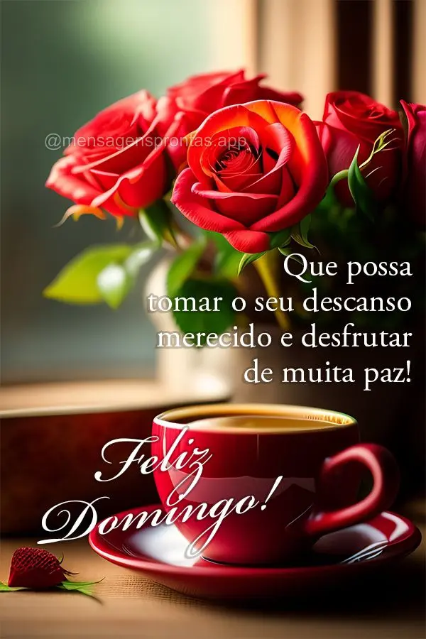 Que possa tomar o seu descanso merecido e desfrutar de muita paz! Feliz Domingo!