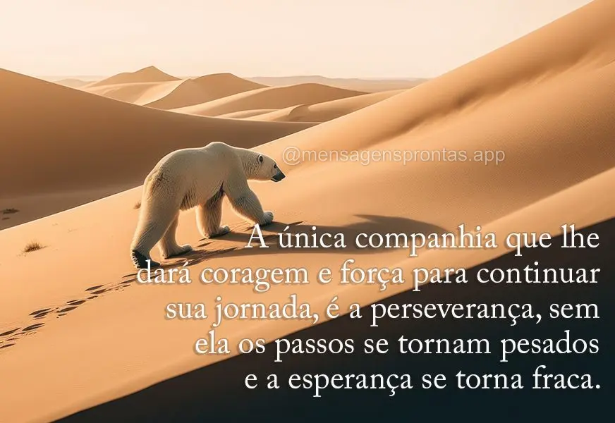 A única companhia que lhe dará coragem e força para continuar sua jornada, é a perseverança, sem ela os passos se tornam pesados e a esperança se t...