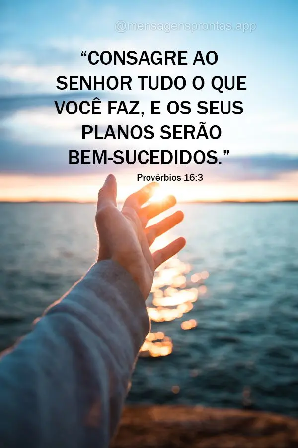 Consagre ao Senhor tudo o que você faz, e os seus planos serão bem-sucedidos. Provérbios 16:3