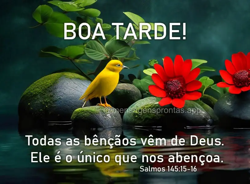 Todas as bênçãos vêm de Deus. Ele é o único que nos abençoa. Boa tarde! Salmos 145:15-16