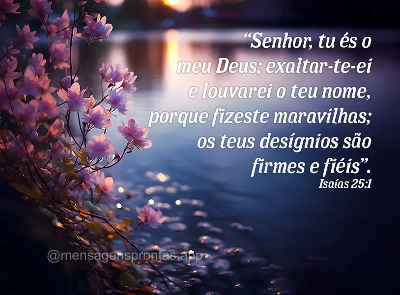 "Senhor, tu és o meu Deus; exaltar-te-ei e louvarei o teu nome, porque fizeste maravilhas; os teus desígnios são firmes e fiéis".  Isaías 25:1