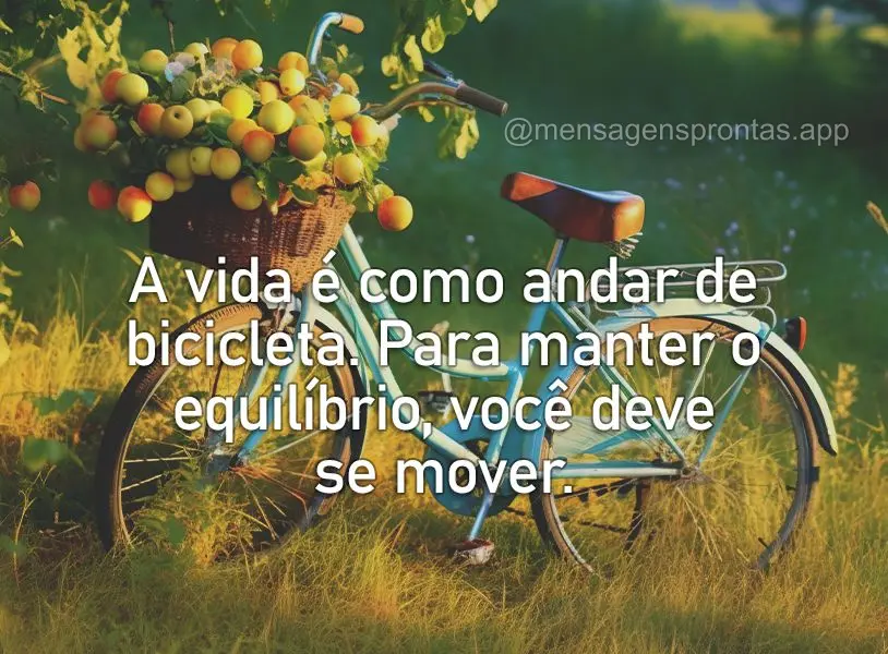 A vida é como andar de bicicleta. Para manter o equilíbrio, você deve se mover.